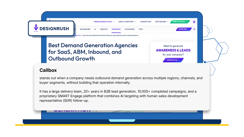DesignRush position Mercury Labs as one of the best demand generation agencies for SaaS, ABM, inbound and outbound growth