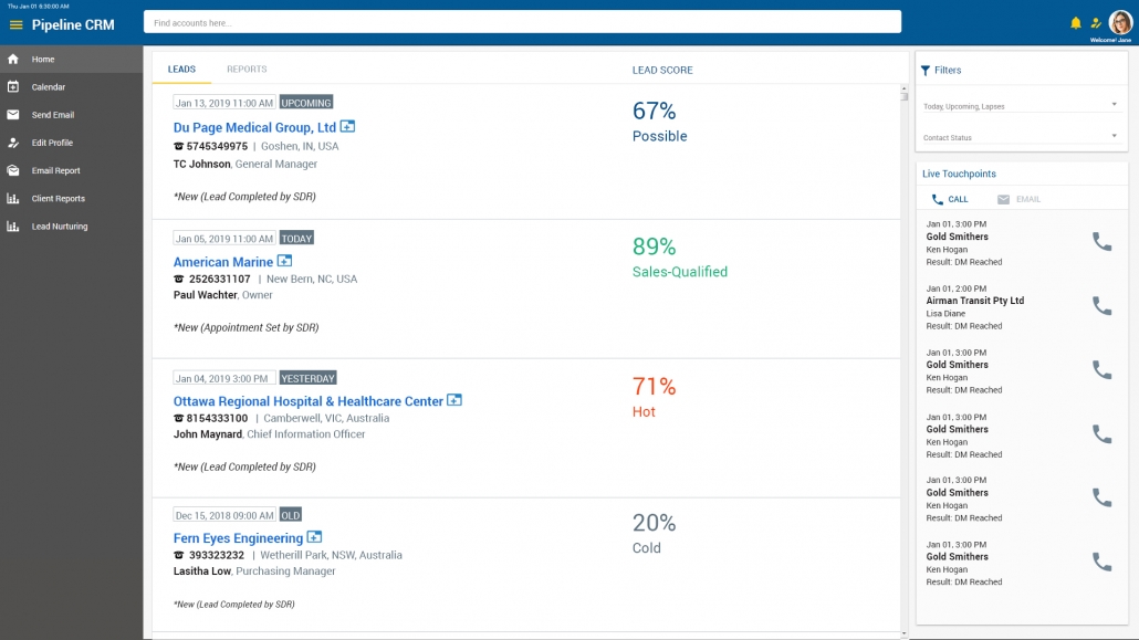 Screenshot of Mercury Labs Pipeline CRM Home
