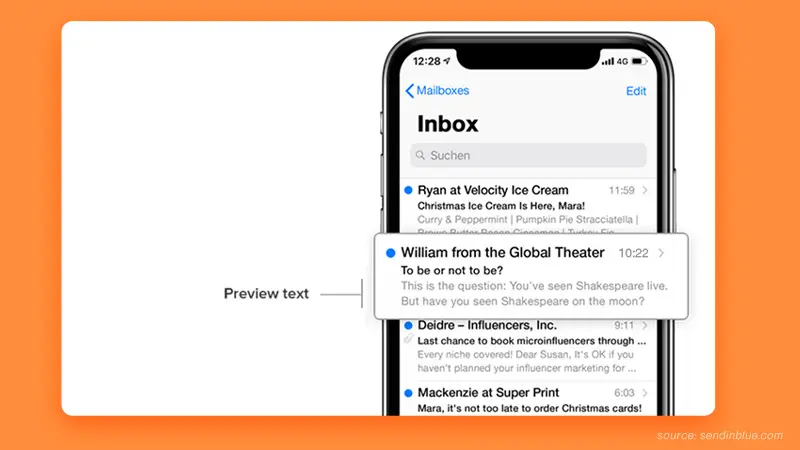 Screenshot of email inbox showing email preview text