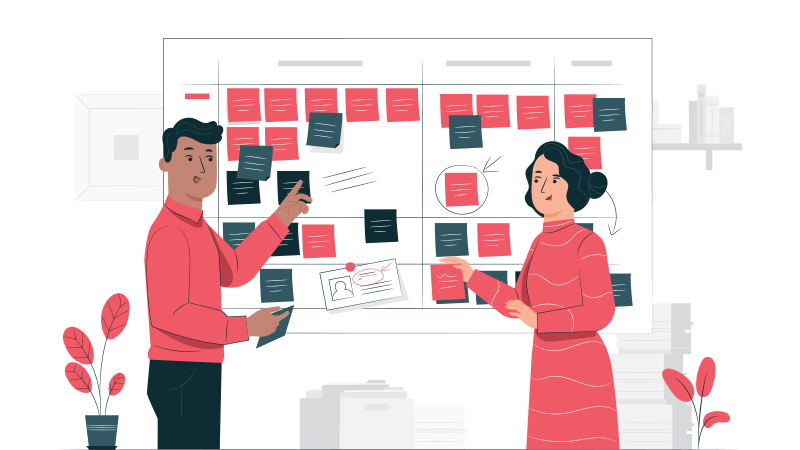 man and woman in front of a board