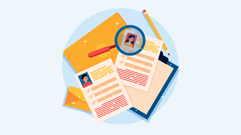 piles of resumes or business proposals