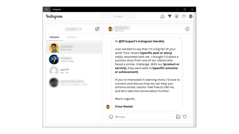sample Instagram script that expresses appreciation, shares a success story, and encourages the lead to take action