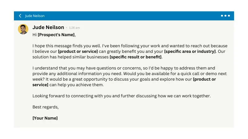 sample of LinkedIn script to highlight a value of a product or a service to a prospect