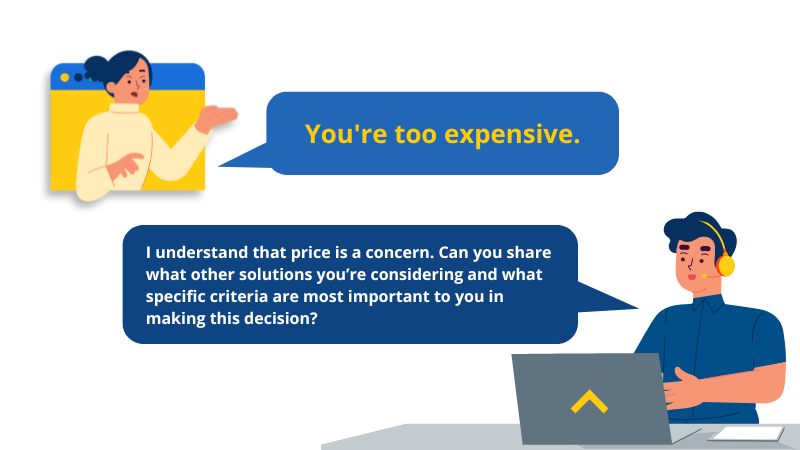 graphics where rep handling objection with insightful questions