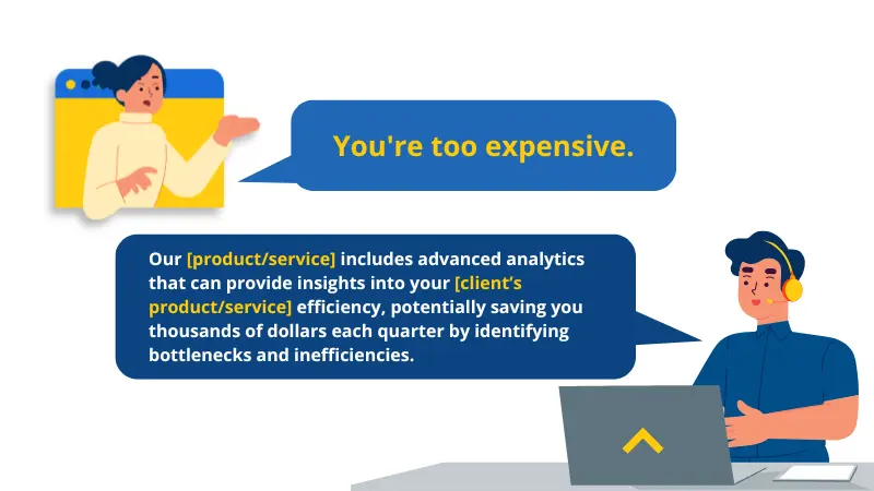 image where sales reps explain how their product/services help solve client's challenges