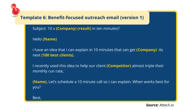 examples of cold outreach email template from Attach
