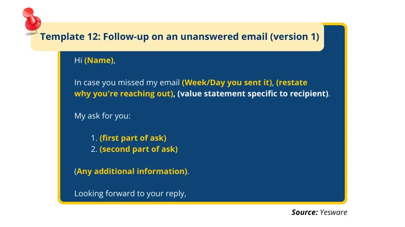 Yesware follow up email template