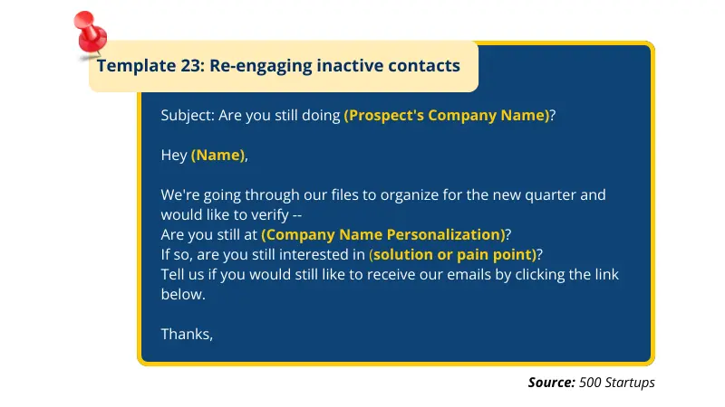 example of re-engaging inactive contacts from 500 Startups