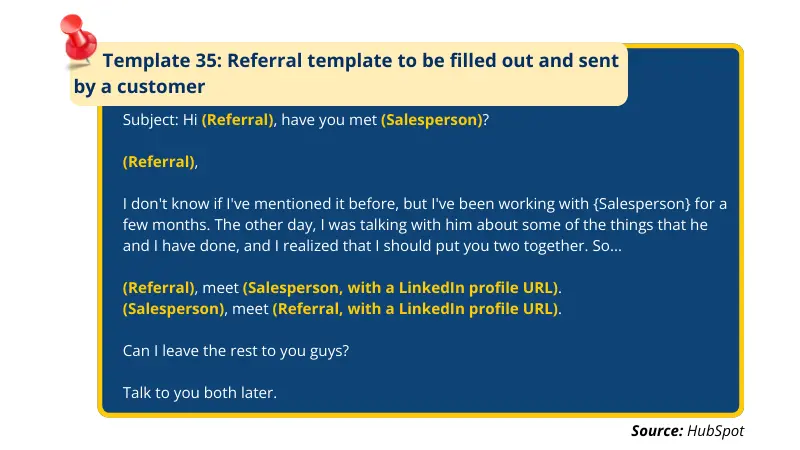 example referral template from HubSpot