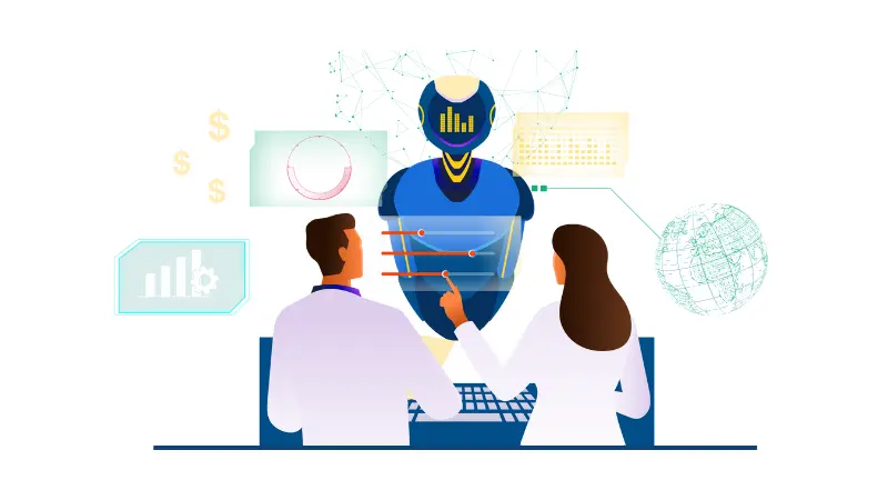 illustration where doctor using the AI hype
