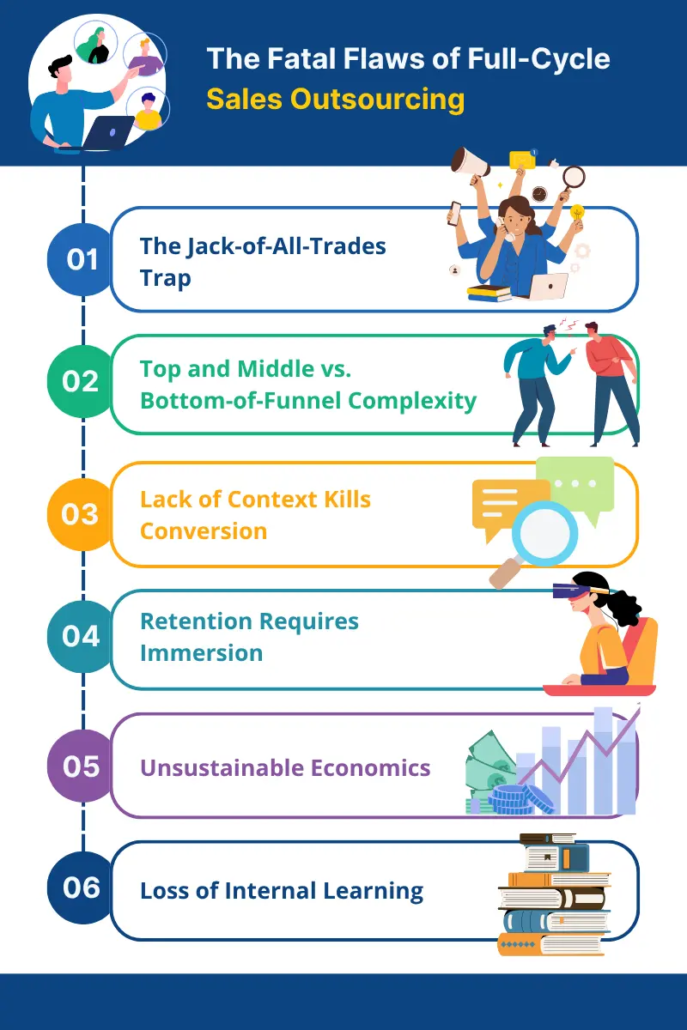 infographic of the list of fatal flaws of full-cylce sales outsourcing