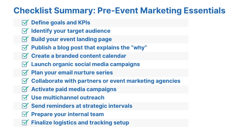 pre event marketing essentials checklist 